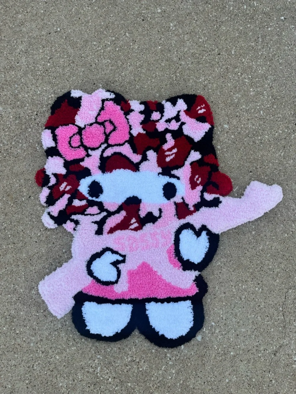 Hello Kitty Pink Black Red Patterned Plush Rug Accent - Picture 2 of 3